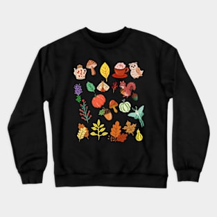 Fall Autumn Pattern Pumpkin, Mushroom, Leaves, Moths, Acorns Crewneck Sweatshirt